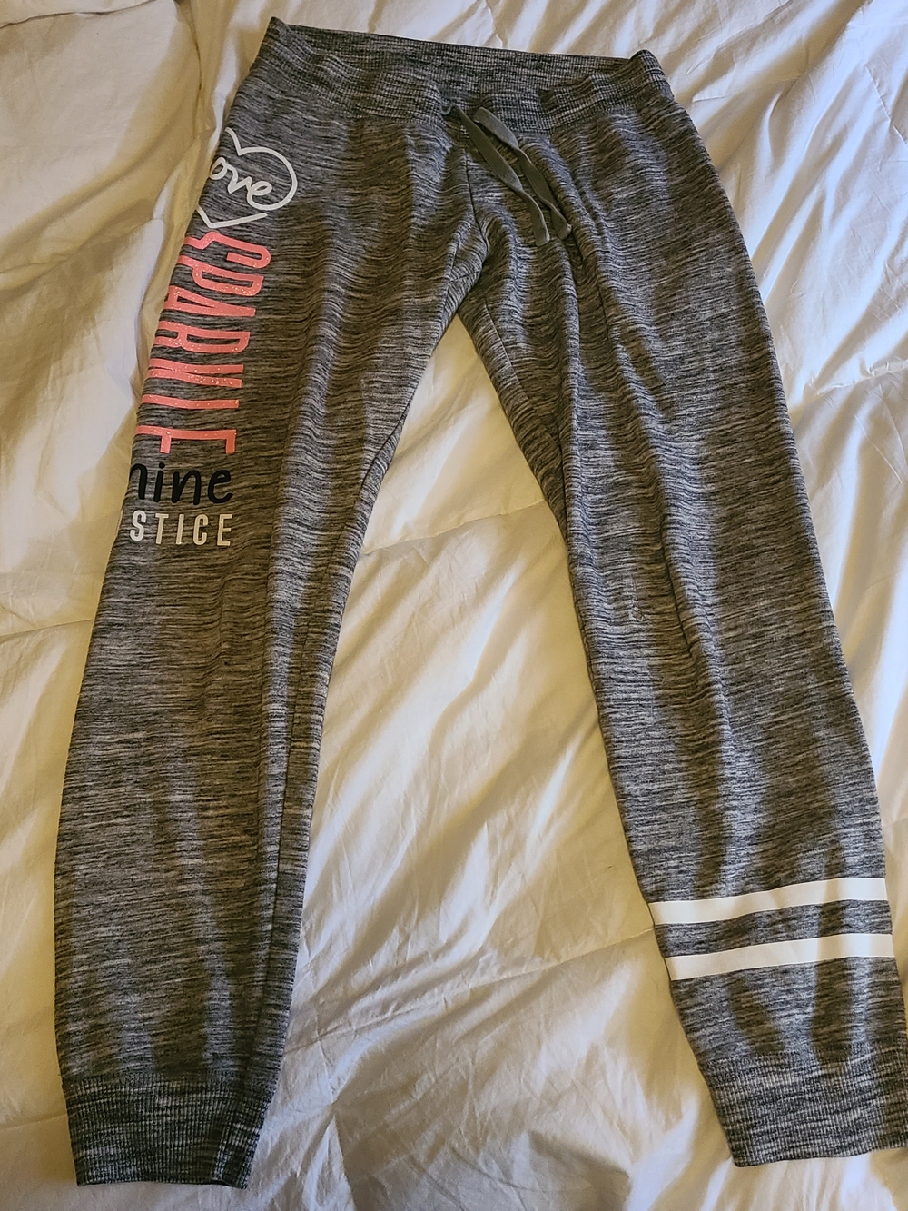 Justice Girls Gray Marled Sweatpants with Pink Logo
